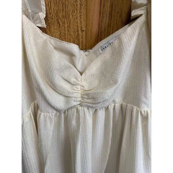 English Factory Cream Balloon Sleeve Sweetheart Neck Mini Dress Lined Large - Picture 4 of 7